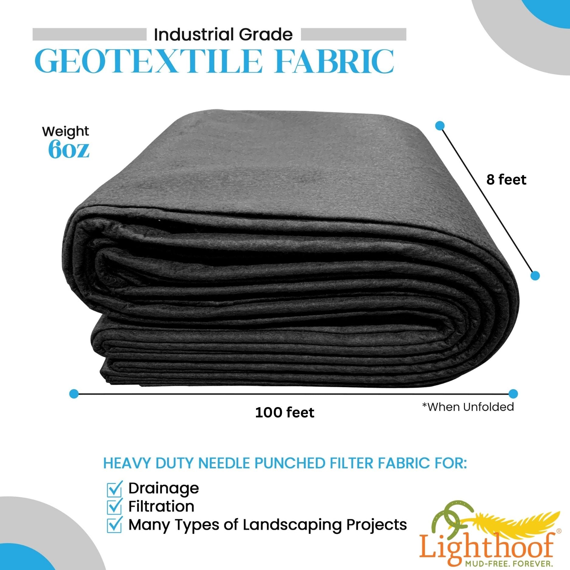 6 oz Non Woven Needle Punched Geotextile Filter Fabric - 50 Year Fabric - Lighthoof